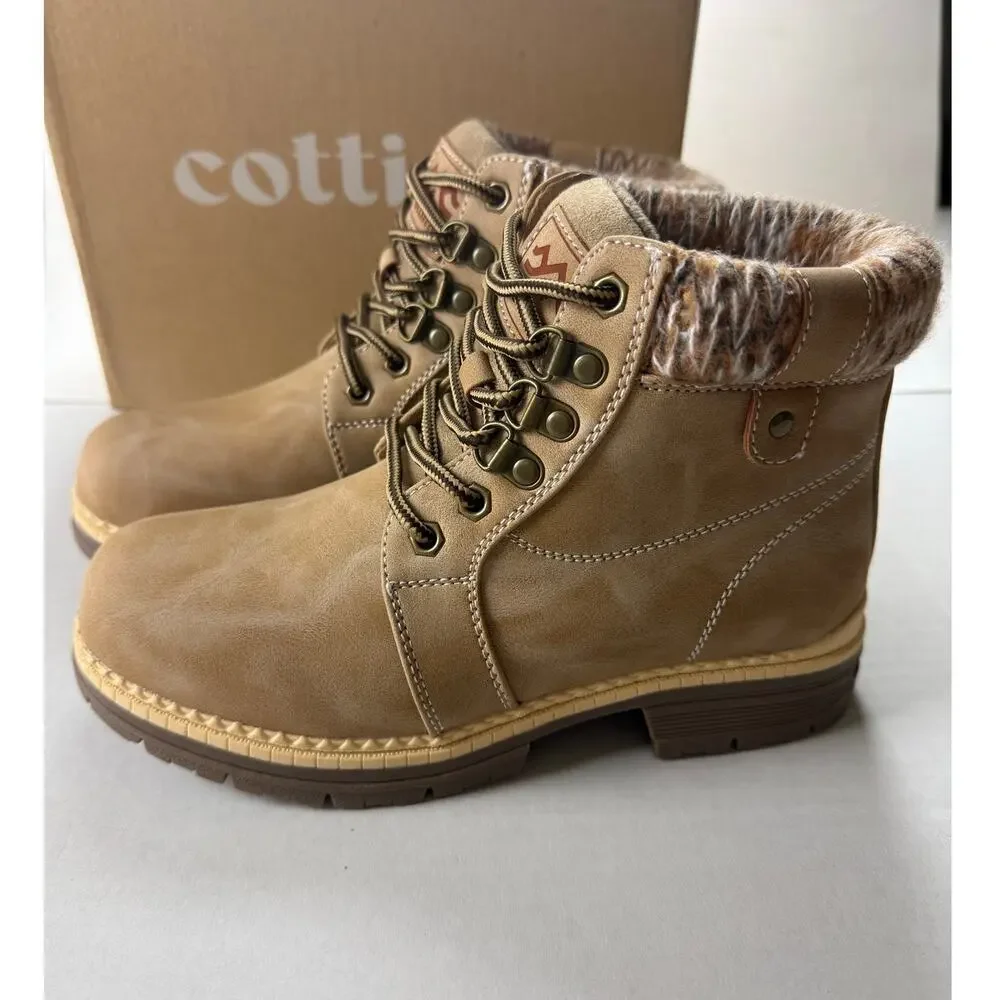 COTTIMO Women's Beige Snow Hiking Winter Boots Size 6